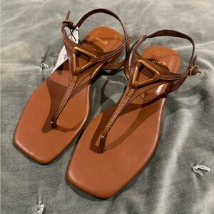Mango Brown Leather Sandals NWT AND BOX